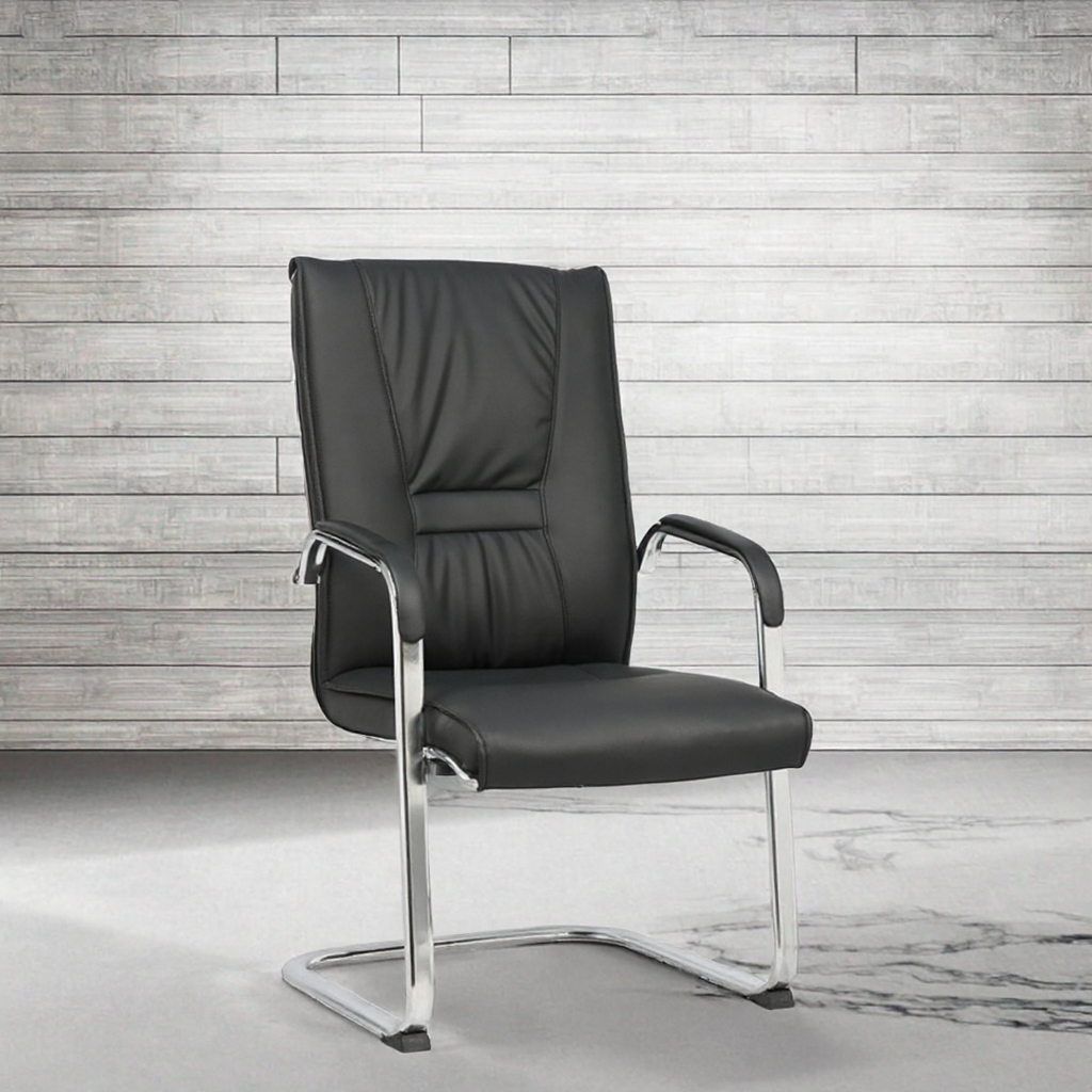 Chaise de Conférence Executive à Pieds Arche Chromés en Cuir Synthétique