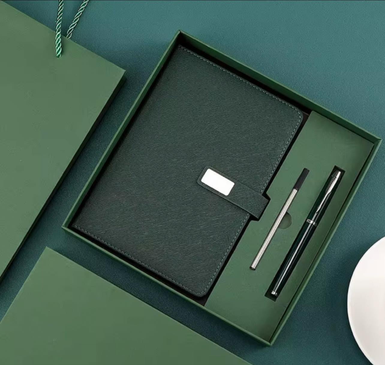 Bloc-notes avec Stylo Assorti en Cuir – Coffret Cadeau Vert